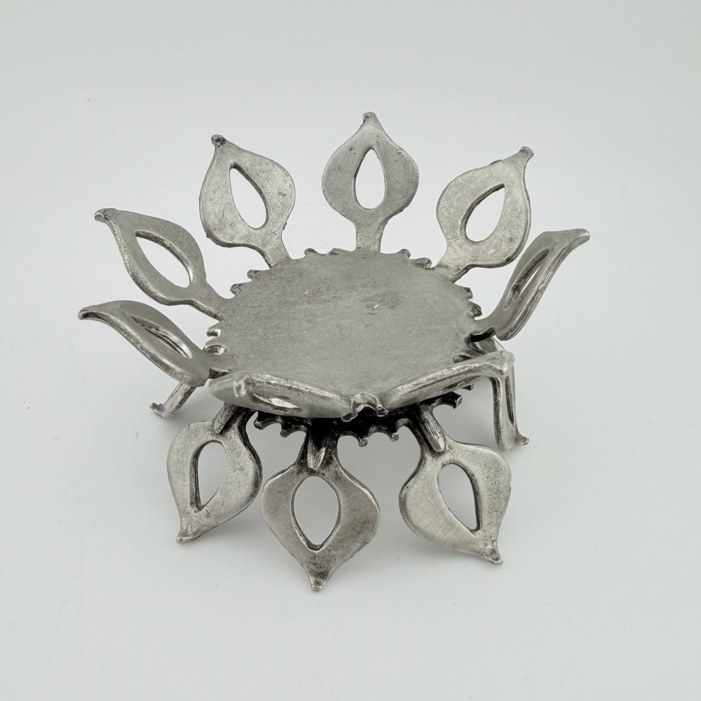 Metzke Pewter Leaf Candle‎ Holder Stand Small Silver Excellent Vintage Botanical